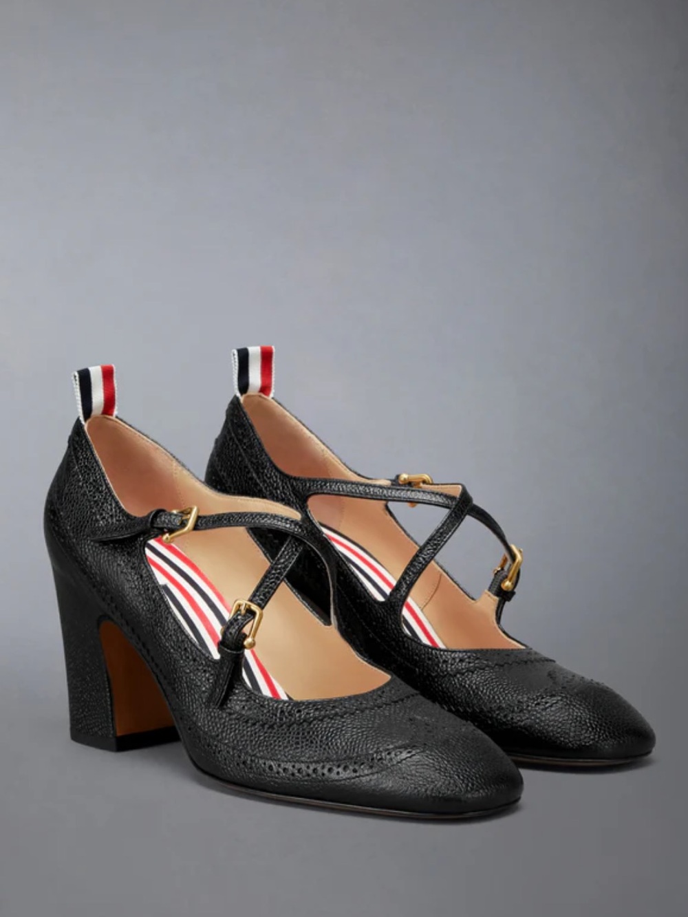 Thom Browne Shoes Womens Size 38 PEBBLE GRAIN CRISS CROSS HEELED THOM JOHN 75MM
